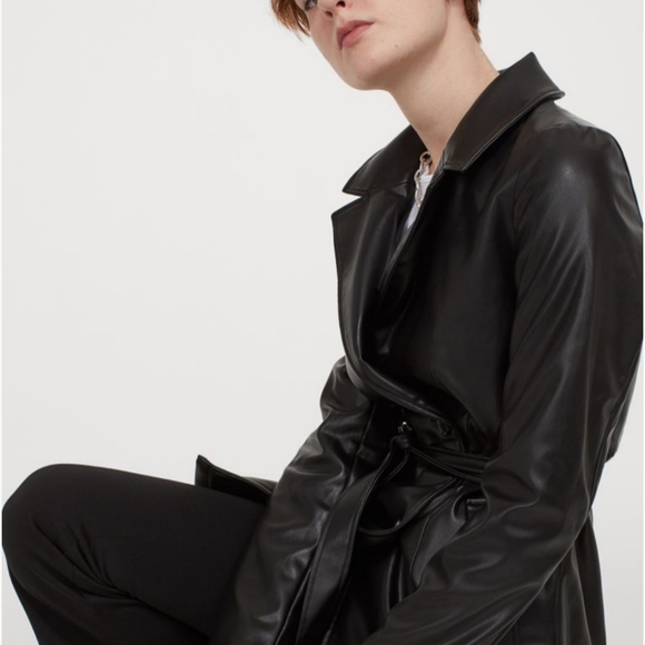 NWT H&M Faux Leather Black Trench
